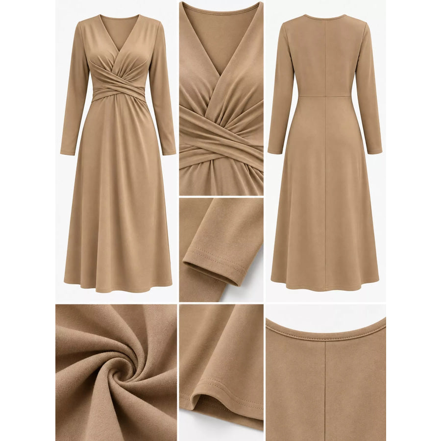 Full Size Ruched Front Midi Dress Plus Apparel and Accessories