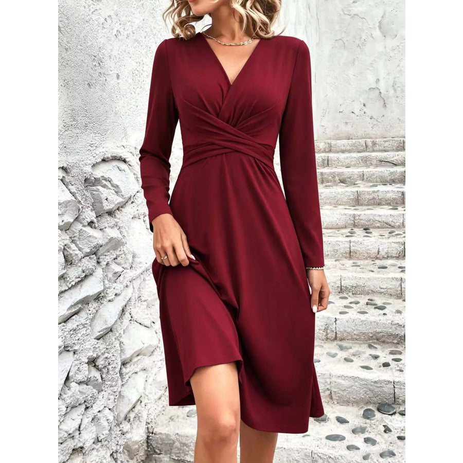 Full Size Ruched Front Midi Dress Plus Apparel and Accessories