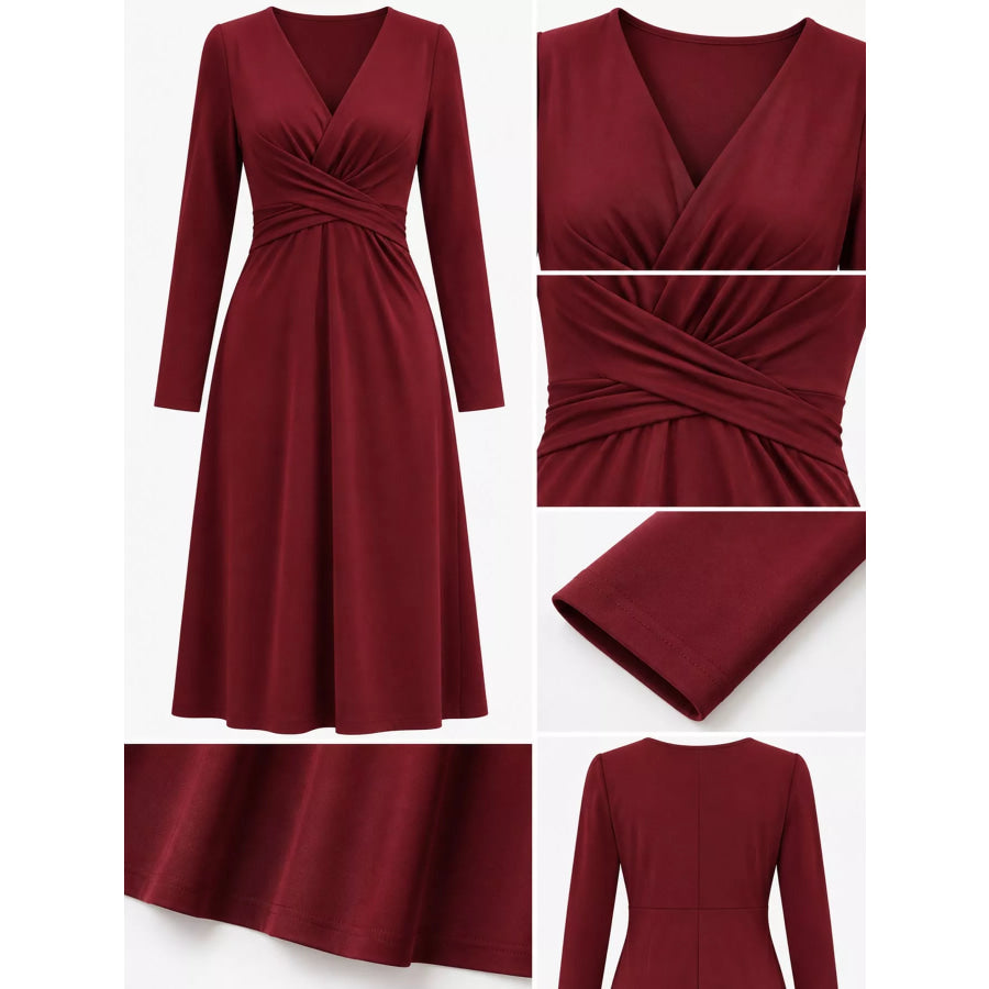 Full Size Ruched Front Midi Dress Plus Apparel and Accessories