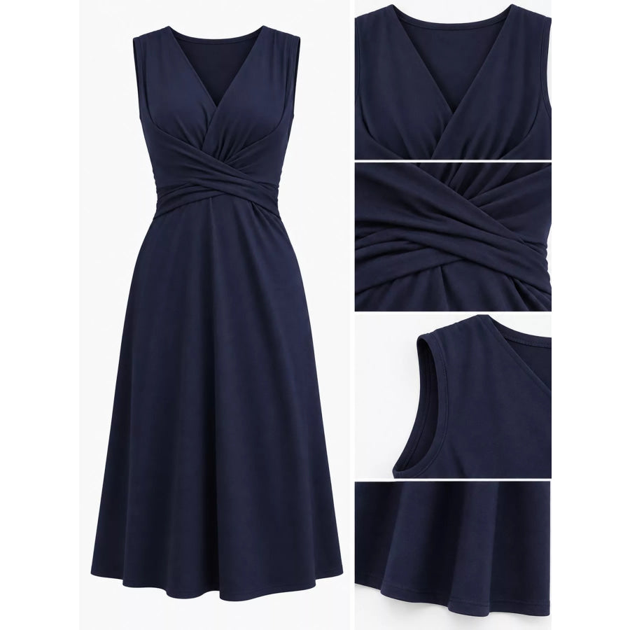 Full Size Ruched Front Midi Dress Plus Apparel and Accessories