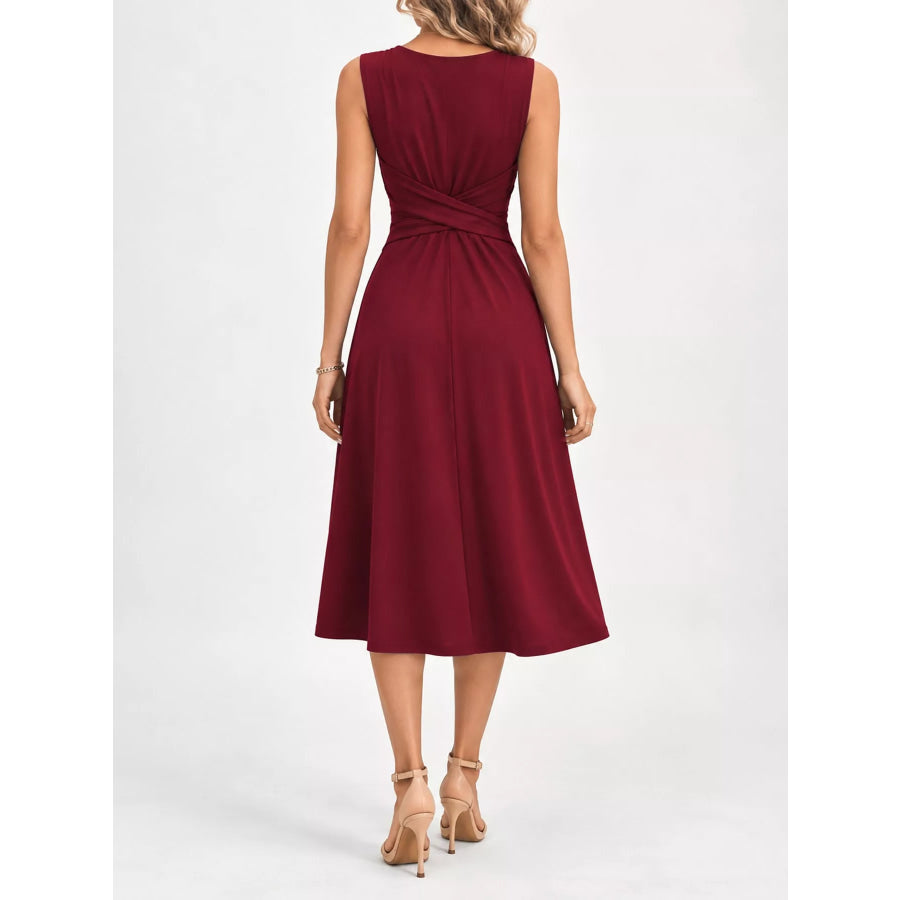 Full Size Ruched Front Midi Dress Plus Apparel and Accessories