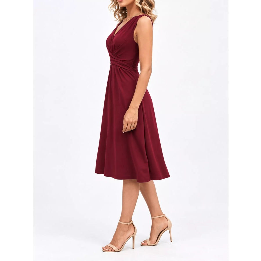 Full Size Ruched Front Midi Dress Plus Apparel and Accessories