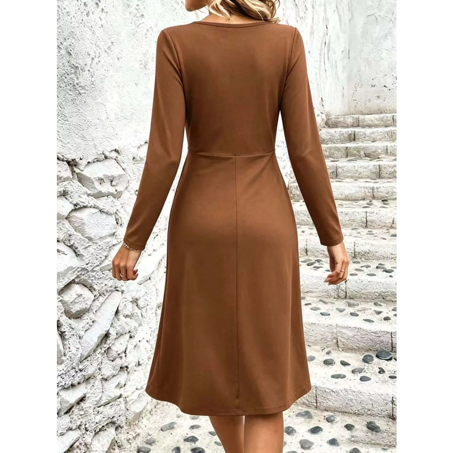 Full Size Ruched Front Midi Dress Plus Apparel and Accessories