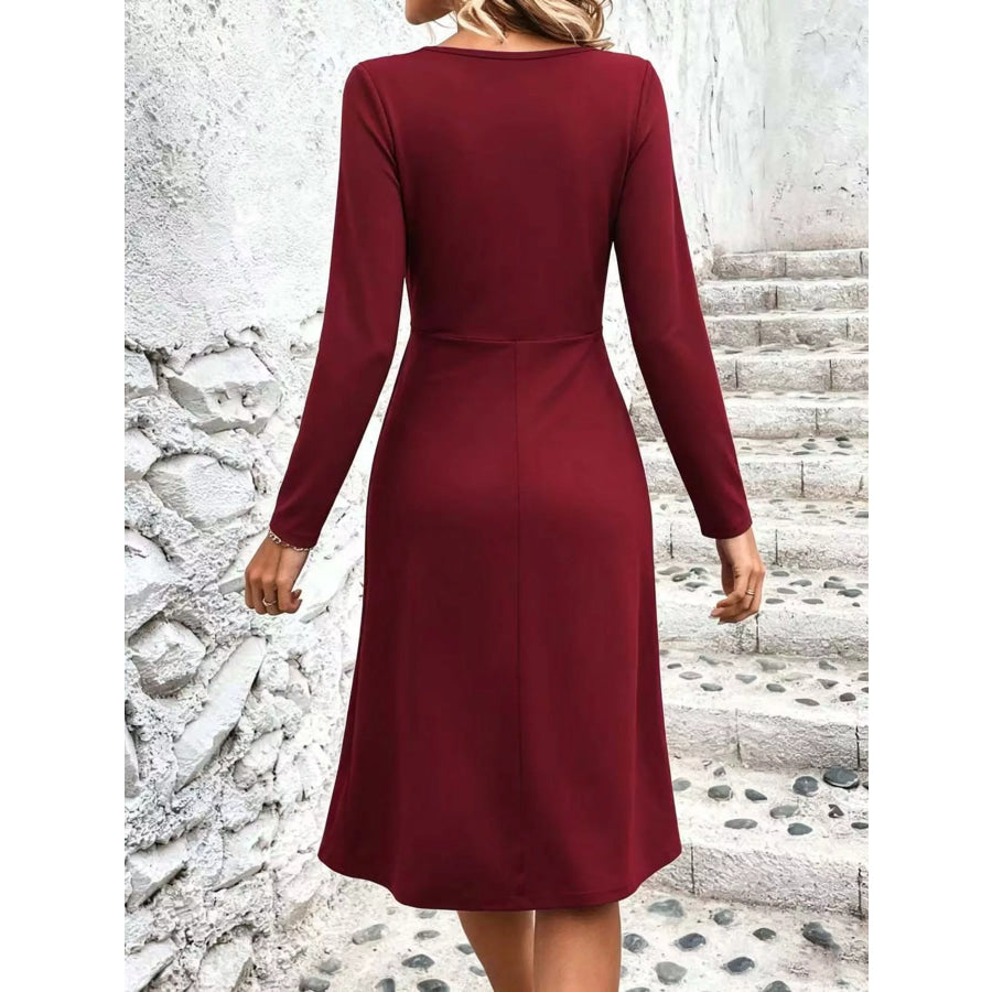 Full Size Ruched Front Midi Dress Plus Apparel and Accessories