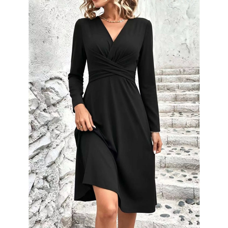 Full Size Ruched Front Midi Dress Plus Apparel and Accessories