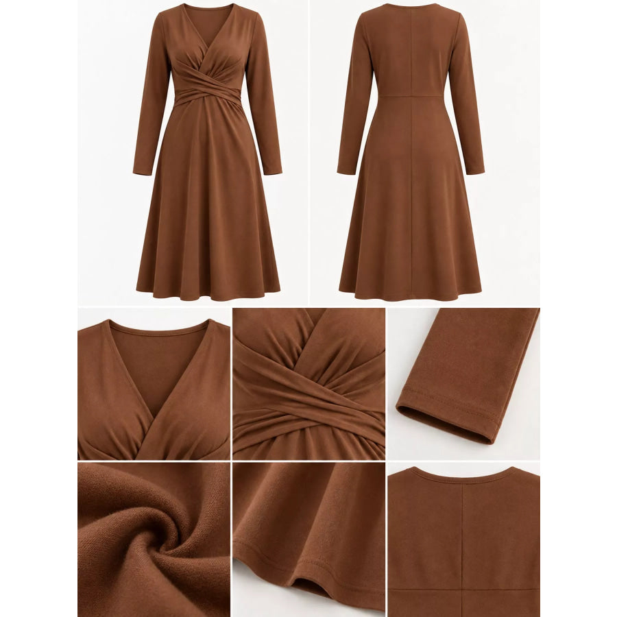 Full Size Ruched Front Midi Dress Plus Apparel and Accessories