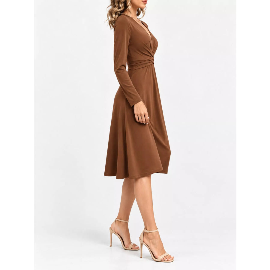 Full Size Ruched Front Midi Dress Plus Apparel and Accessories