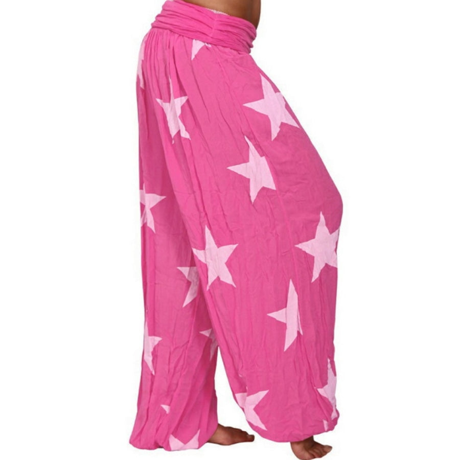 Full Size Ruched High Waist Printed Pants Hot Pink / S