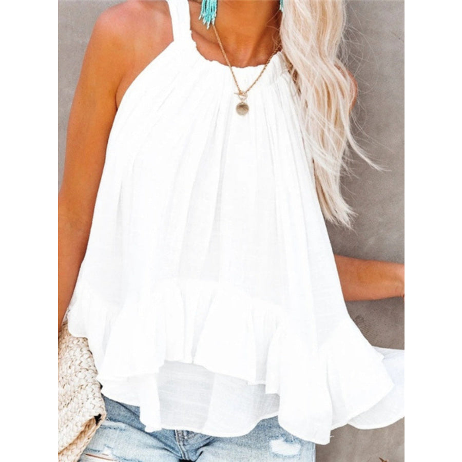 Full Size Ruched Round Neck Tank White / S Apparel and Accessories