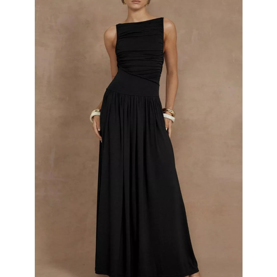 Full Size Ruched Sleeveless Maxi Dress Plus Size Black / S Apparel and Accessories