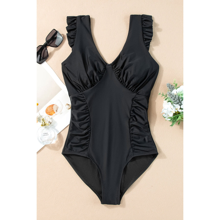 Full Size Ruched V-Neck One-Piece Swimwear Apparel and Accessories