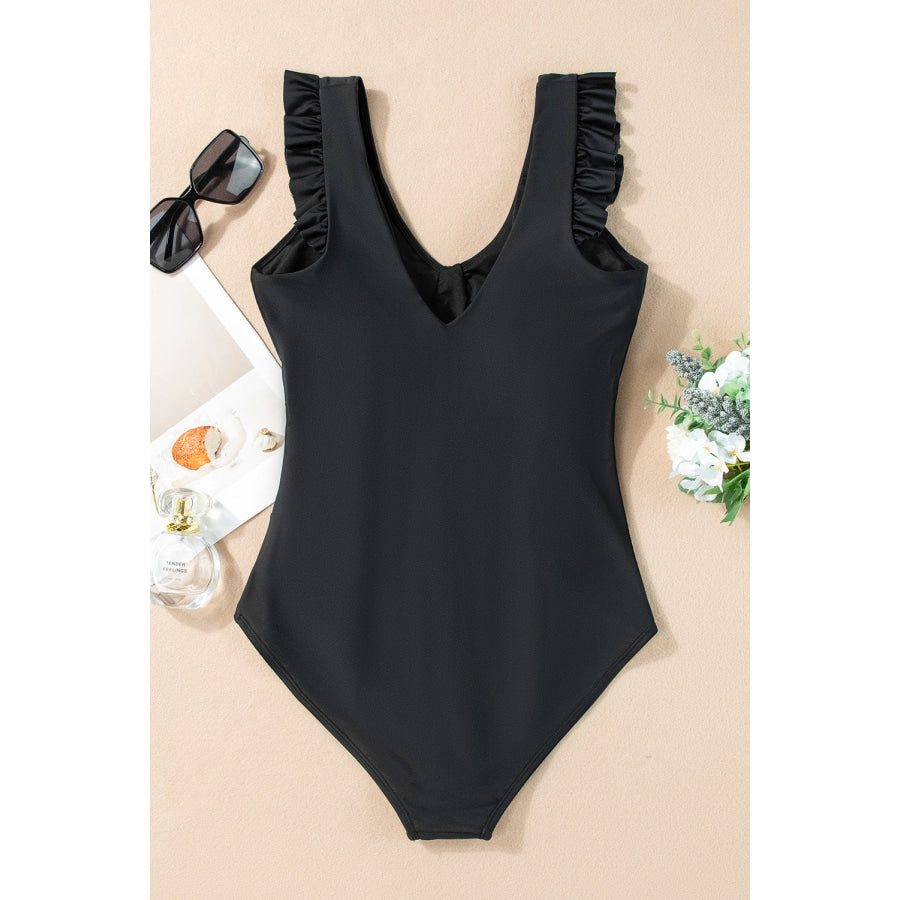 Full Size Ruched V-Neck One-Piece Swimwear Apparel and Accessories