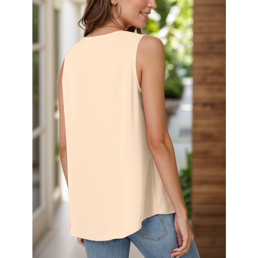 Full Size Ruched V-Neck Tank Tan / S Apparel and Accessories