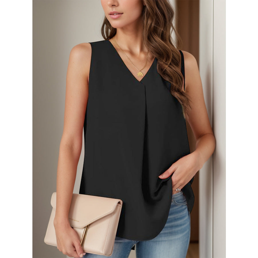 Full Size Ruched V-Neck Tank Black / S Apparel and Accessories