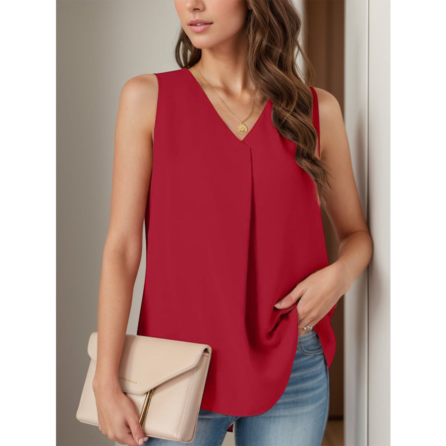 Full Size Ruched V-Neck Tank Deep Red / S Apparel and Accessories