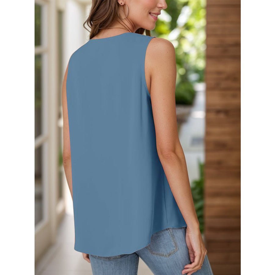 Full Size Ruched V-Neck Tank Dusty Blue / S Apparel and Accessories
