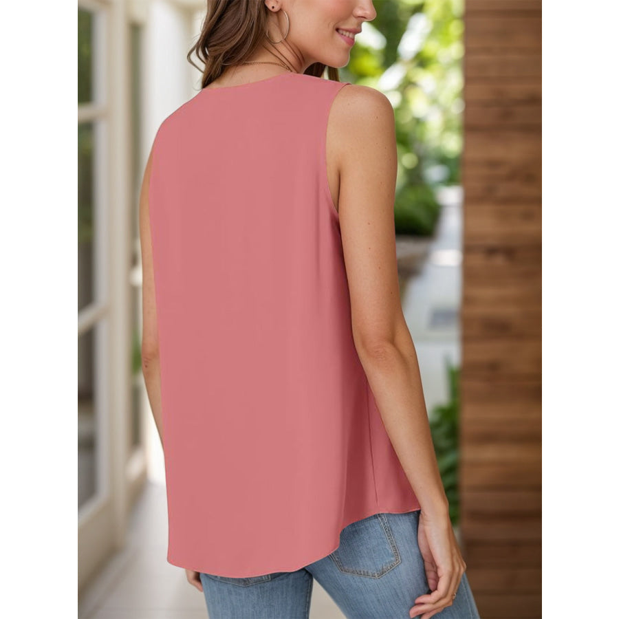 Full Size Ruched V-Neck Tank Dusty Pink / S Apparel and Accessories
