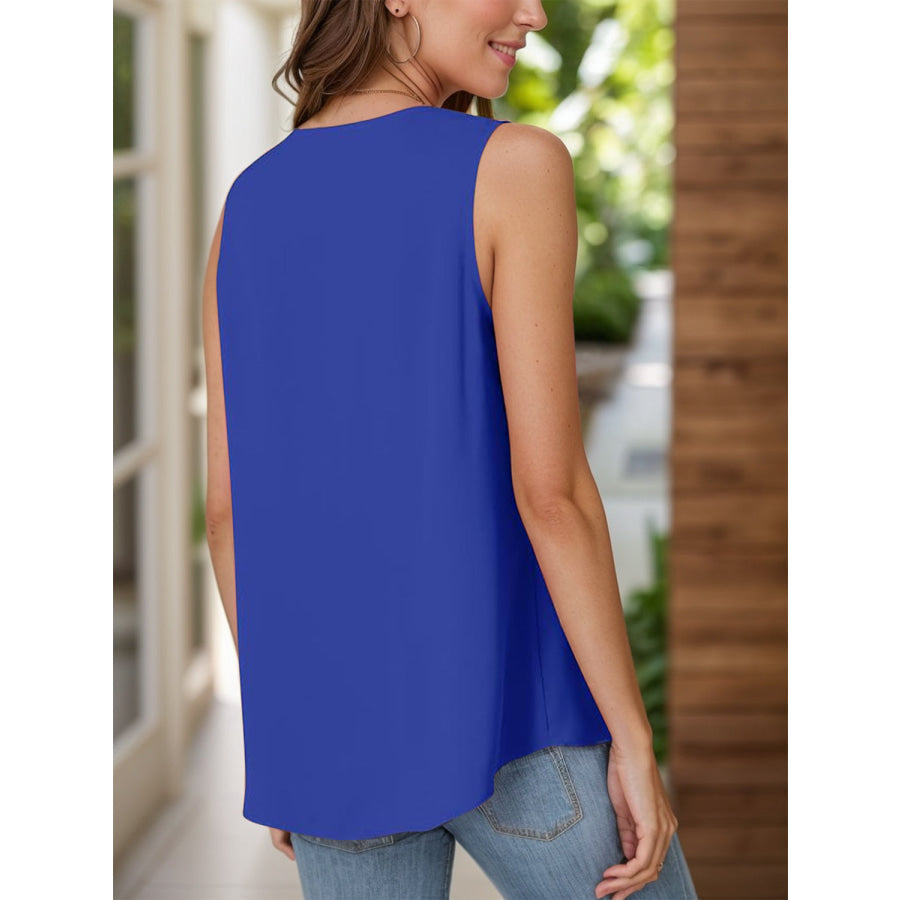 Full Size Ruched V-Neck Tank Royal Blue / S Apparel and Accessories