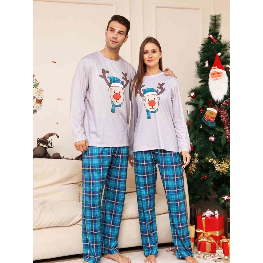 Full Size Rudolph Graphic Long Sleeve Top and Plaid Pants Set