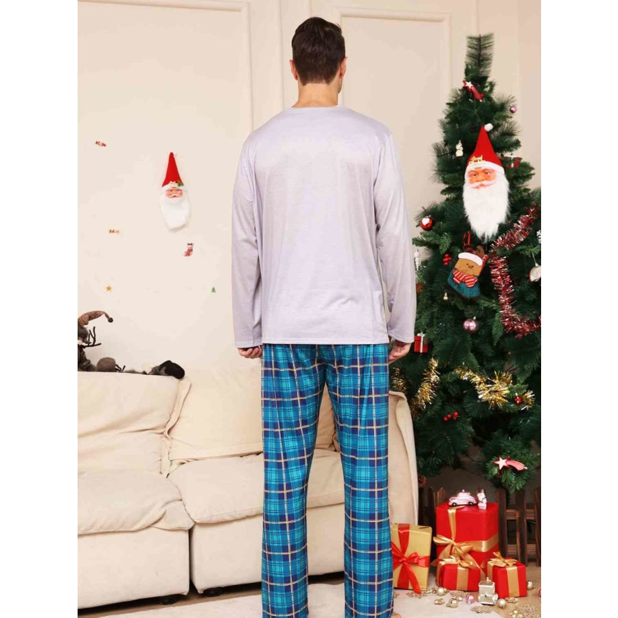 Full Size Rudolph Graphic Long Sleeve Top and Plaid Pants Set Azure / S