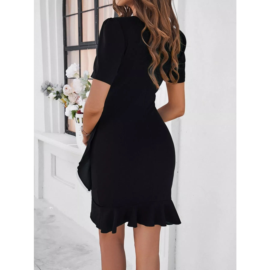 Full Size Ruffle Hem Short Sleeve Dress Plus Size Apparel and Accessories