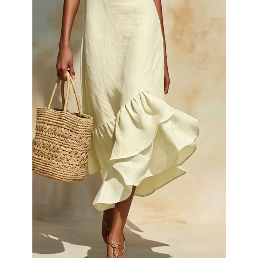 Full Size Ruffle Hem Sleeveless Midi Dress Plus Size Yellow / S Apparel and Accessories