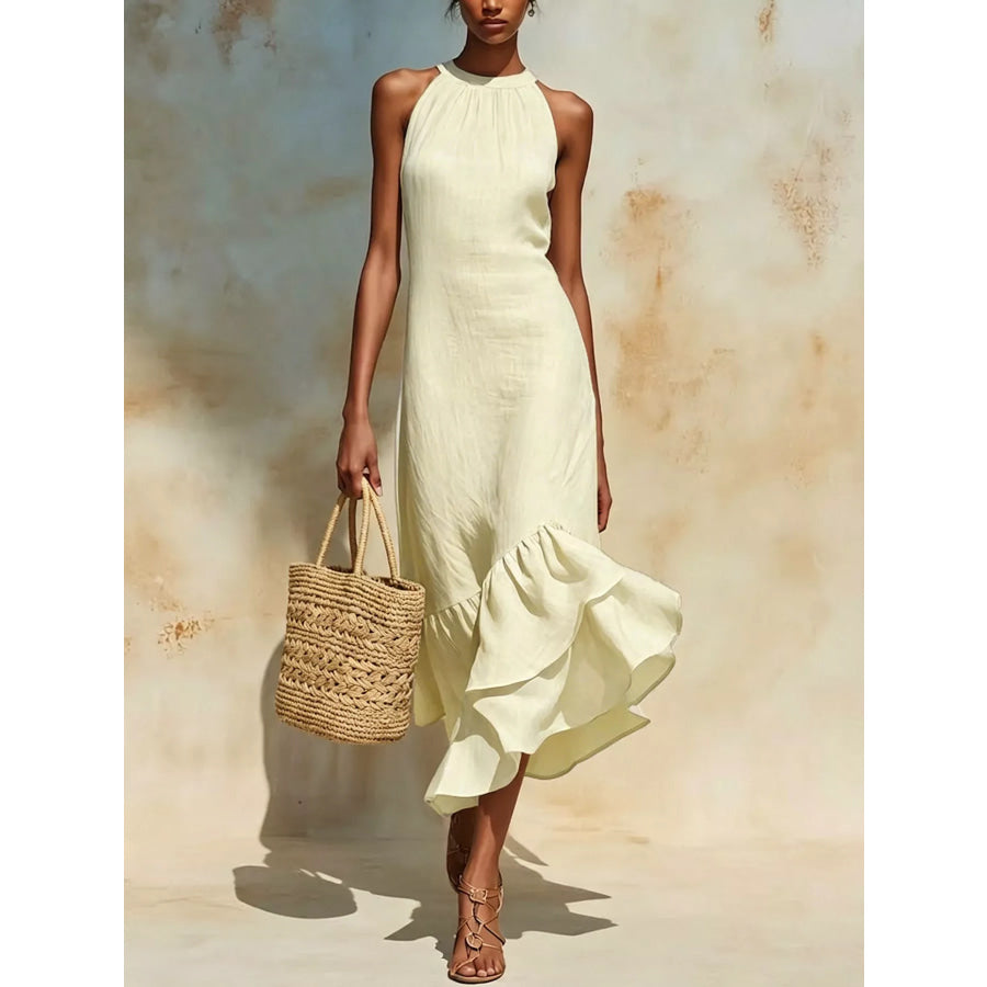 Full Size Ruffle Hem Sleeveless Midi Dress Plus Size Yellow / S Apparel and Accessories