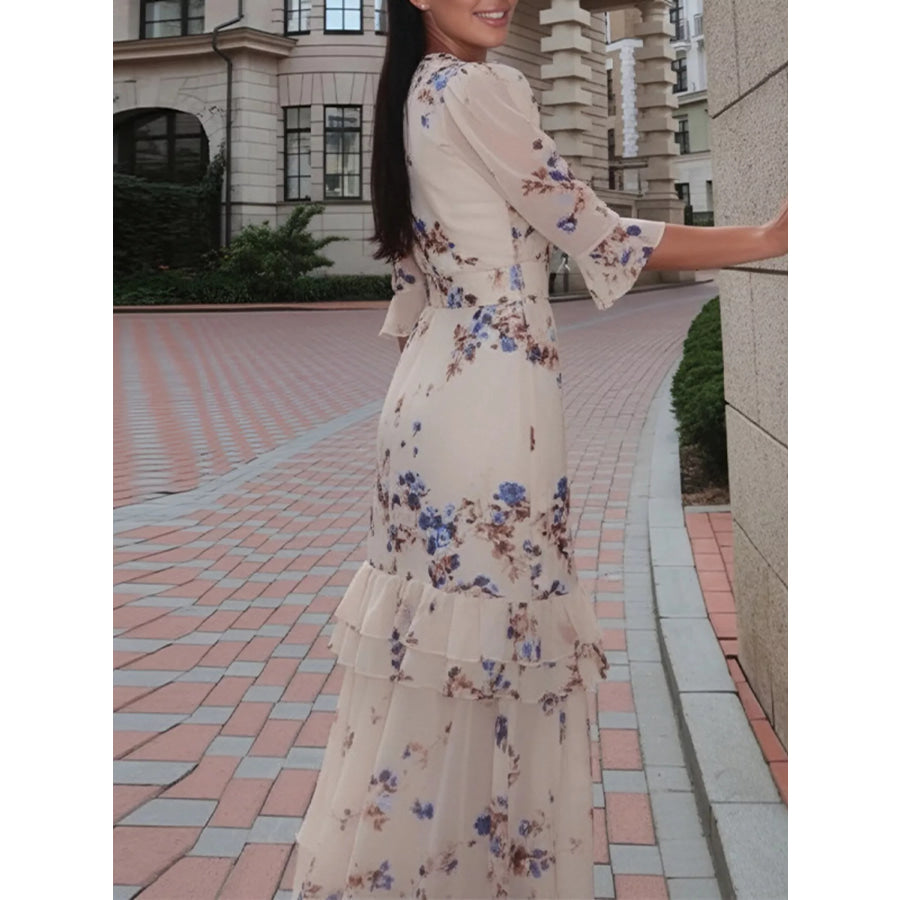Full Size Ruffled Button Front Half Sleeve Dress Plus Size Apparel and Accessories
