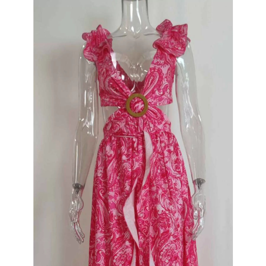 Full Size Ruffled Cutout V-Neck Maxi Dress Plus Size Apparel and Accessories