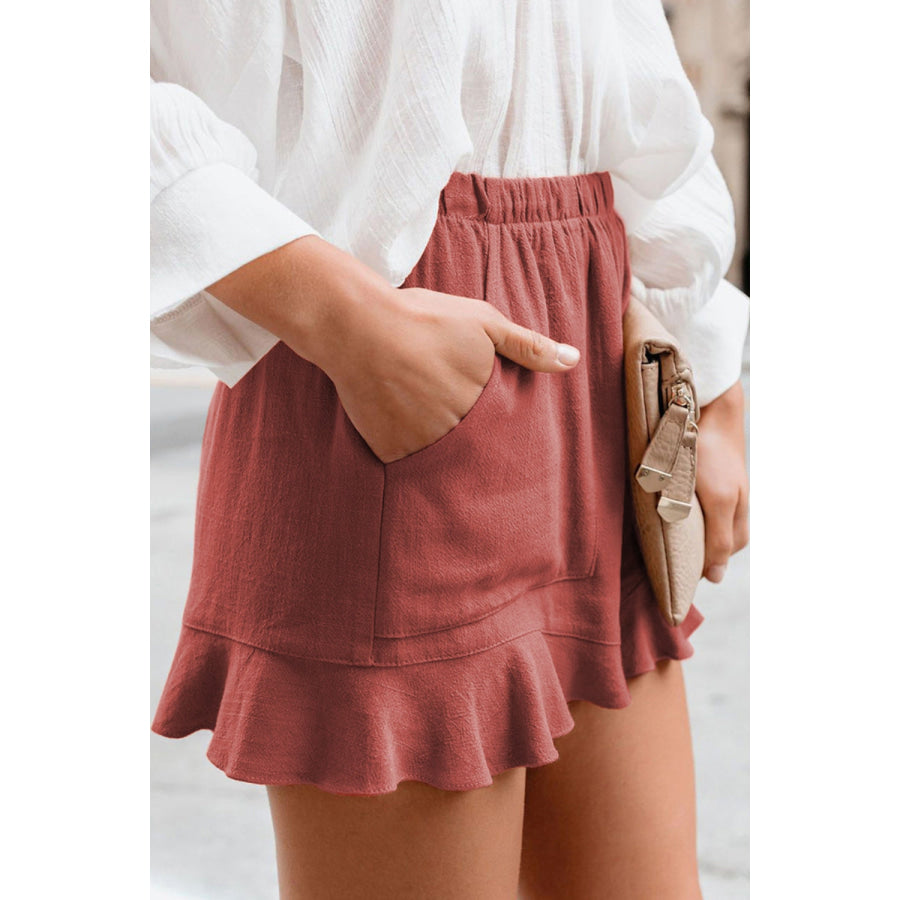 Full Size Ruffled Elastic Waist Shorts Light Mauve / S Apparel and Accessories