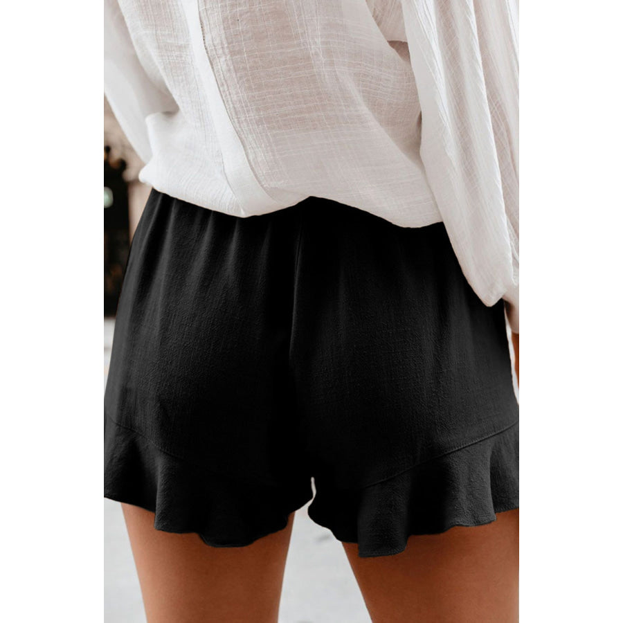 Full Size Ruffled Elastic Waist Shorts Black / S Apparel and Accessories