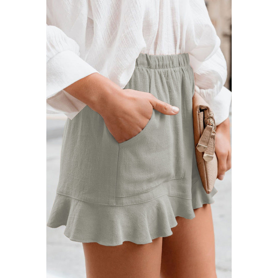 Full Size Ruffled Elastic Waist Shorts Heather Gray / S Apparel and Accessories