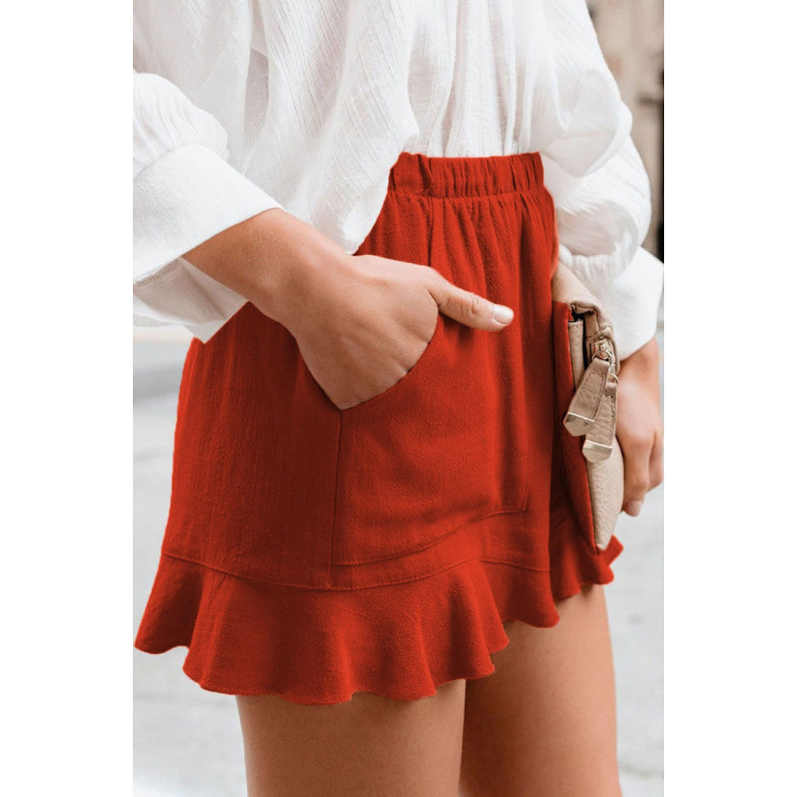 Full Size Ruffled Elastic Waist Shorts Red / S Apparel and Accessories