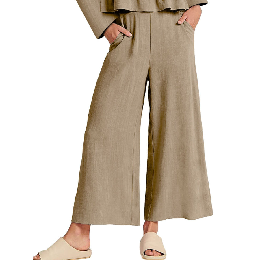 Full Size Ruffled Hem Long Sleeve Top and Pants Set Plus Size Apparel and Accessories