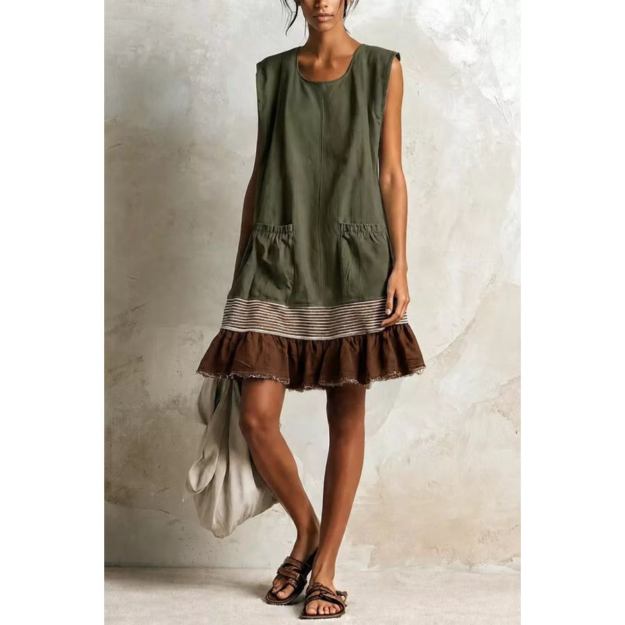 Full Size Ruffled Hem Sleeveless Mini Dress Plus Size Army Green / S Apparel and Accessories