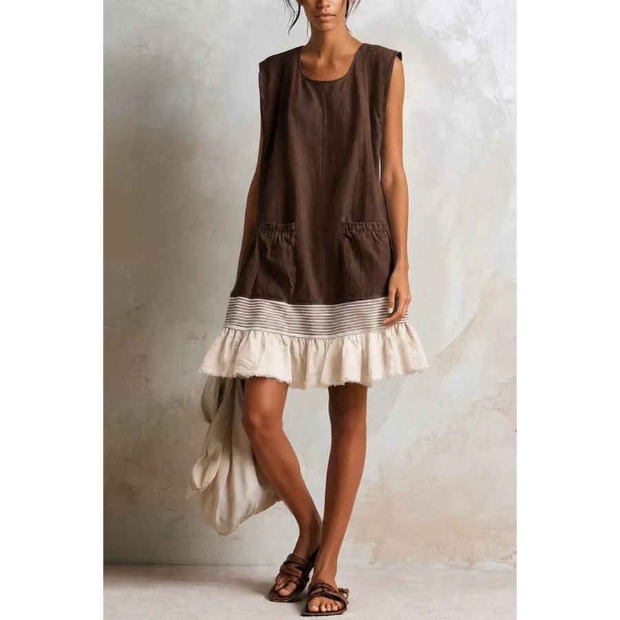 Full Size Ruffled Hem Sleeveless Mini Dress Plus Size Coffee Brown / S Apparel and Accessories