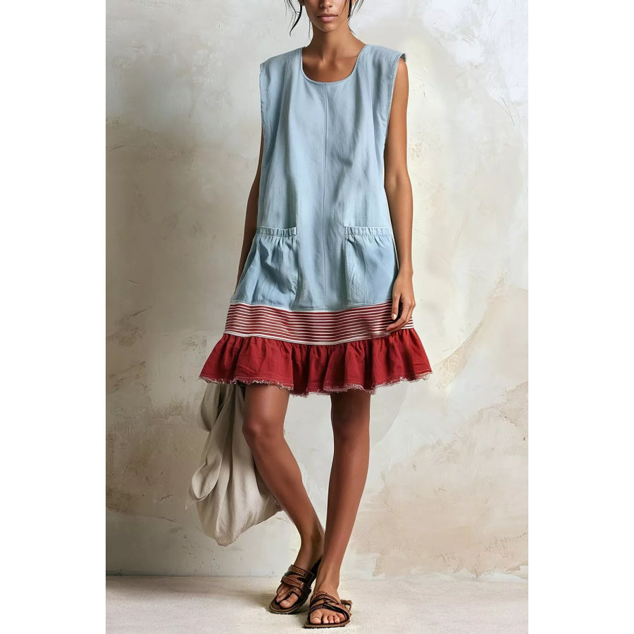 Full Size Ruffled Hem Sleeveless Mini Dress Plus Size Light Blue / S Apparel and Accessories