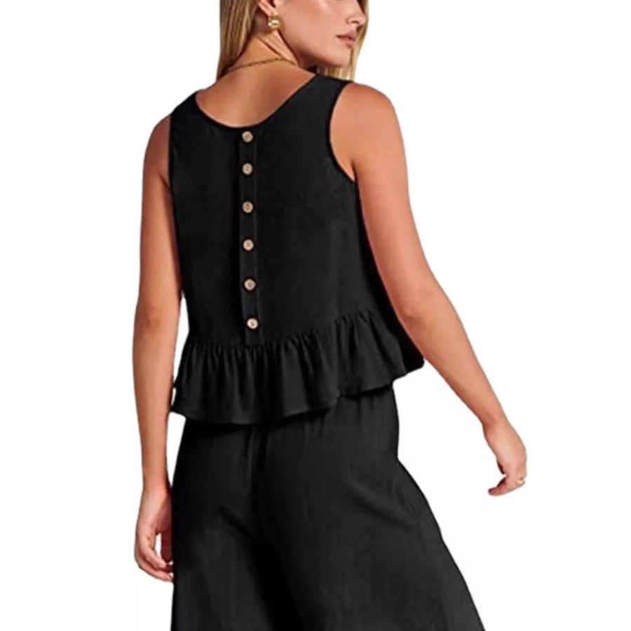 Full Size Ruffled Hem Sleeveless Top and Wide-Leg Pants Set Plus Size Apparel and Accessories