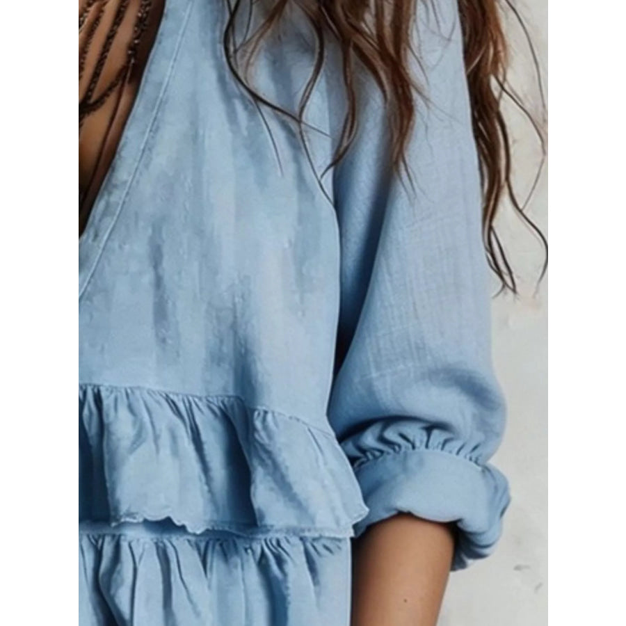 Full Size Ruffled Hem V-Neck Blouse Plus Apparel and Accessories