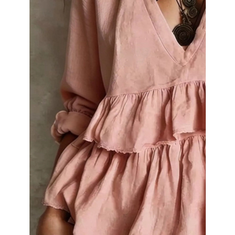 Full Size Ruffled Hem V-Neck Blouse Plus Apparel and Accessories