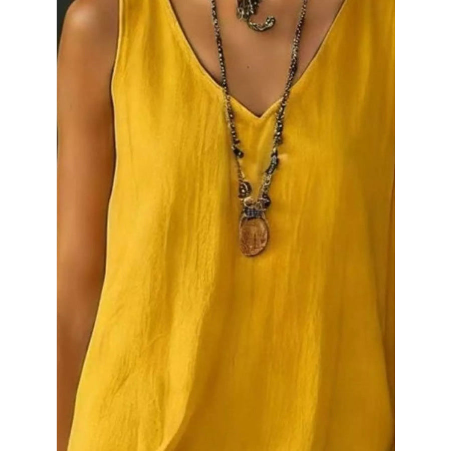 Full Size Ruffled Hem V-Neck Sleeveless Dress Plus Size Apparel and Accessories