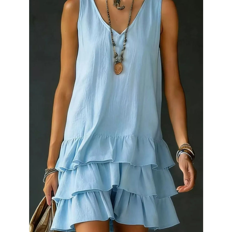 Full Size Ruffled Hem V-Neck Sleeveless Dress Plus Size Apparel and Accessories