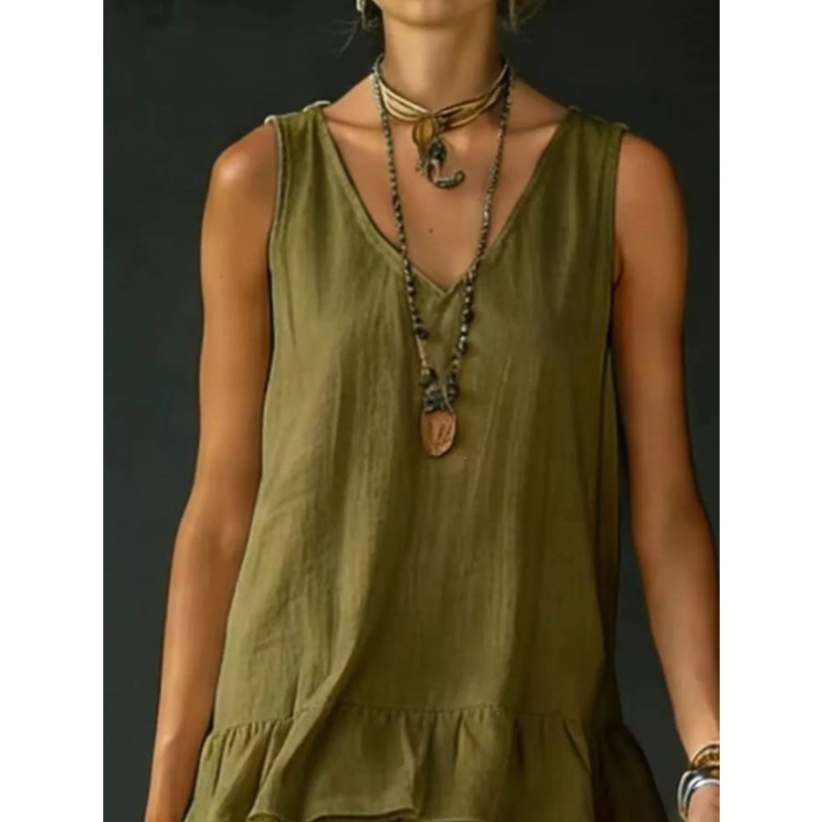 Full Size Ruffled Hem V-Neck Sleeveless Dress Plus Size Apparel and Accessories