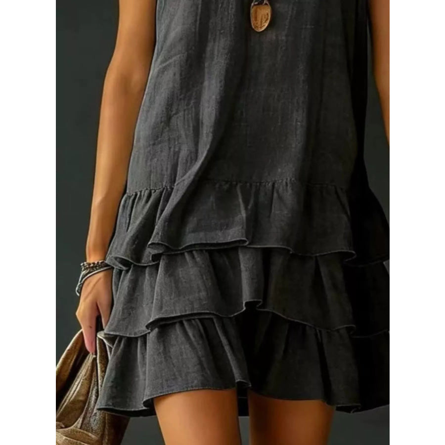 Full Size Ruffled Hem V-Neck Sleeveless Dress Plus Size Apparel and Accessories