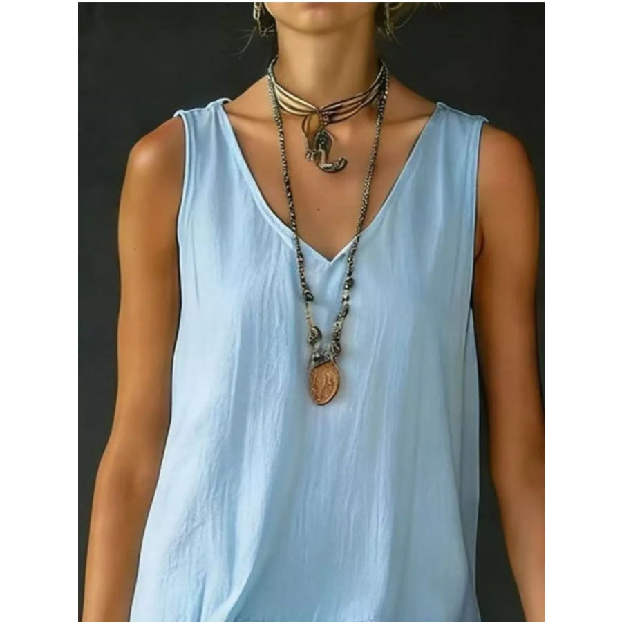 Full Size Ruffled Hem V-Neck Sleeveless Dress Plus Size Apparel and Accessories
