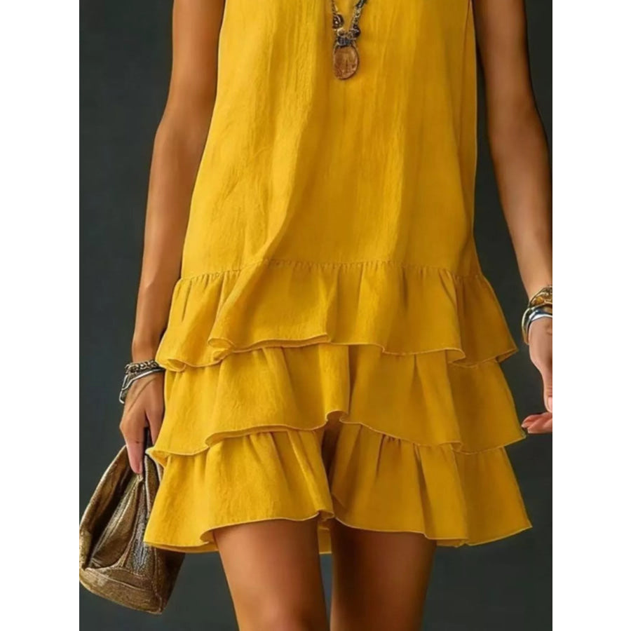 Full Size Ruffled Hem V-Neck Sleeveless Dress Plus Size Apparel and Accessories