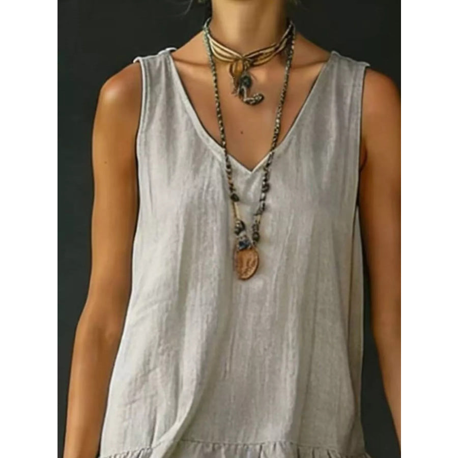 Full Size Ruffled Hem V-Neck Sleeveless Dress Plus Size Apparel and Accessories