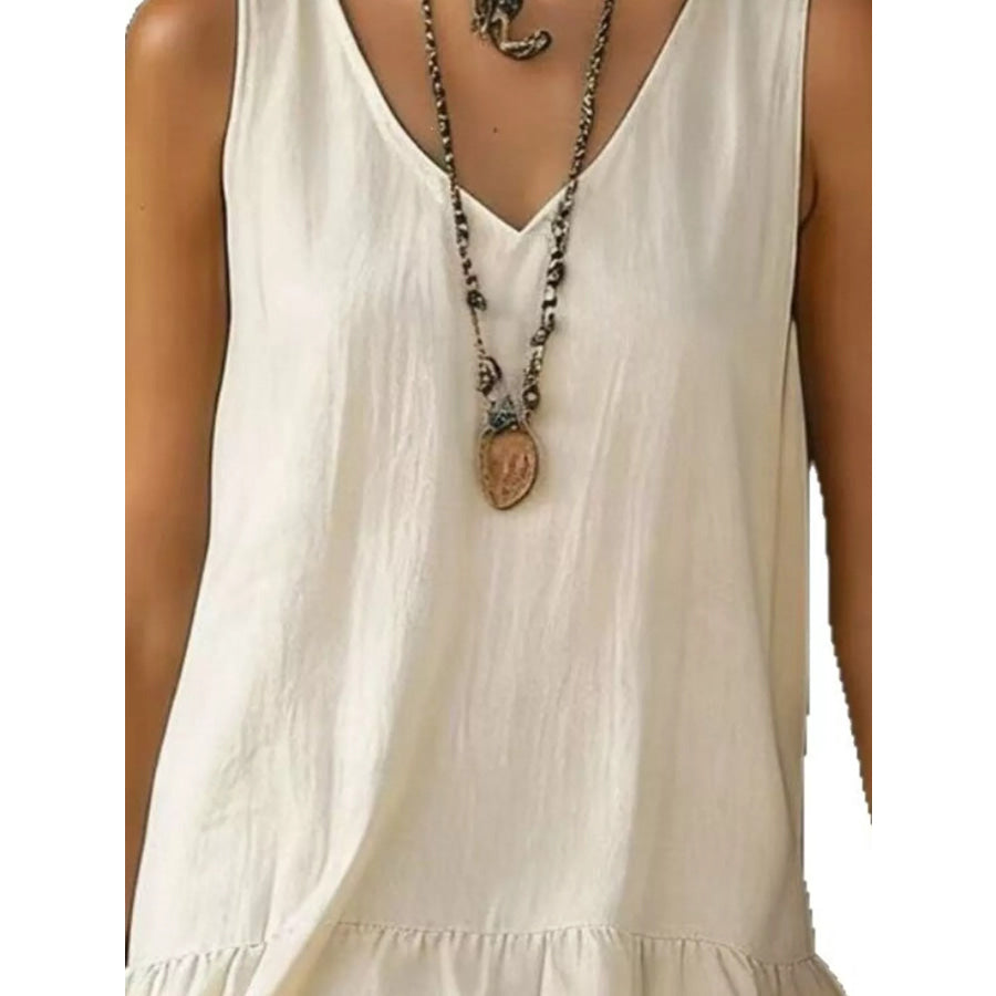 Full Size Ruffled Hem V-Neck Sleeveless Dress Plus Size Apparel and Accessories