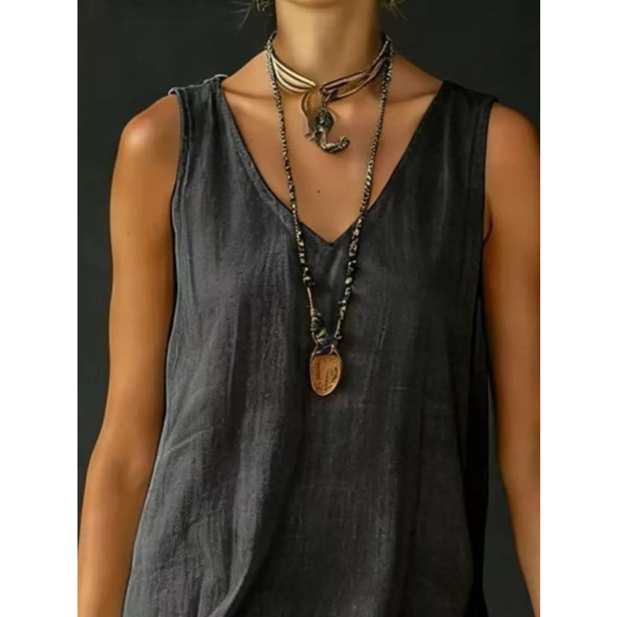 Full Size Ruffled Hem V-Neck Sleeveless Dress Plus Size Apparel and Accessories