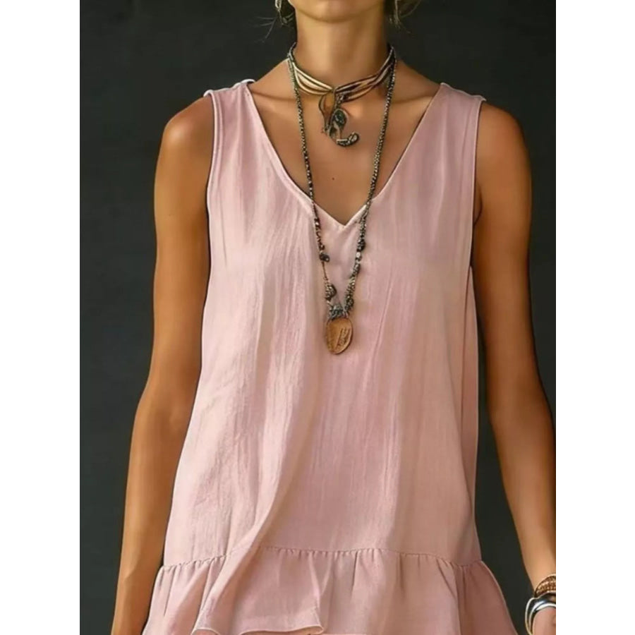 Full Size Ruffled Hem V-Neck Sleeveless Dress Plus Size Apparel and Accessories